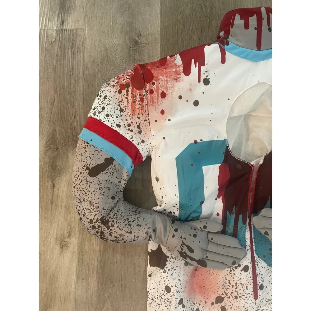 Kids Zombie Football Player Costume Large 12-14 White Red Halloween Scary Sport